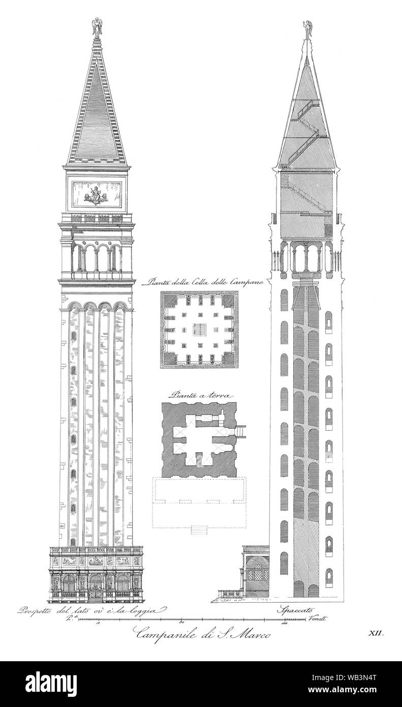 Markus Tower, el Campanile Markus Dom, Quadri-Moretti, Piazza San Marco, Venecia (Italia), El paron de casa Foto de stock