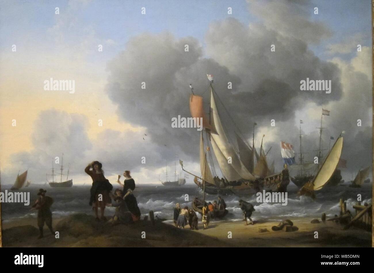 Los holandeses de embarcarse en un yate por Ludolf Backhuysen (Holandés, 1670s. Foto de stock