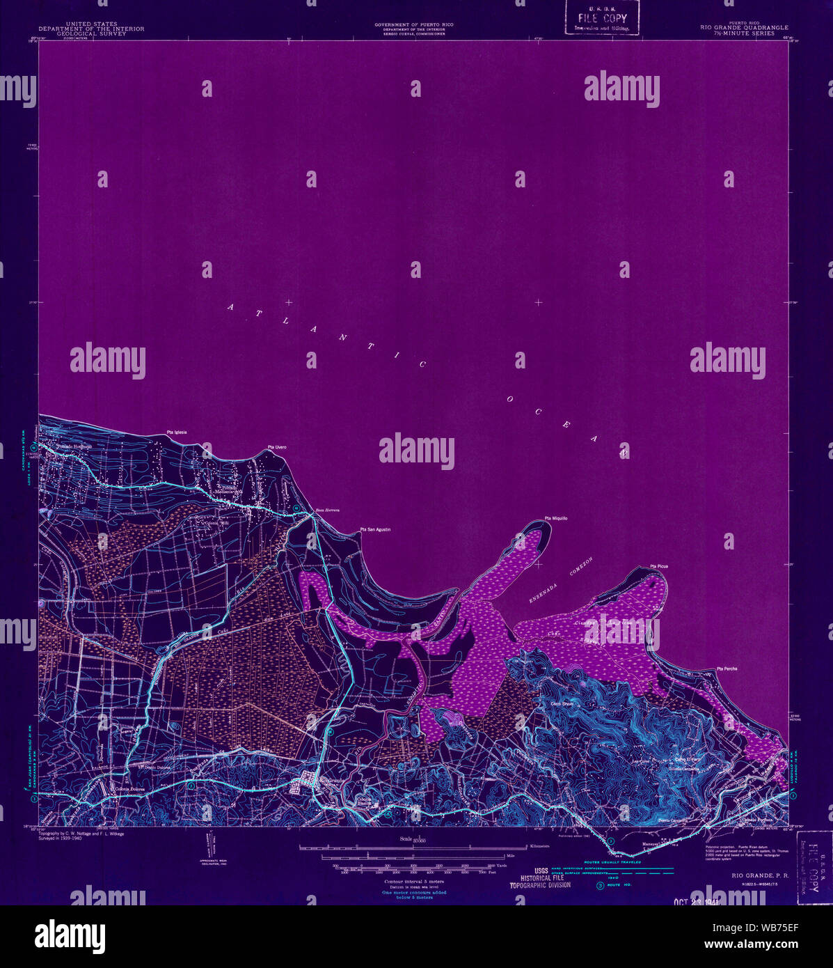 Usgs Topo Mapa Puerto Rico Pr Rio Grande 1941 Restauracion Invertida Fotografia De Stock Alamy