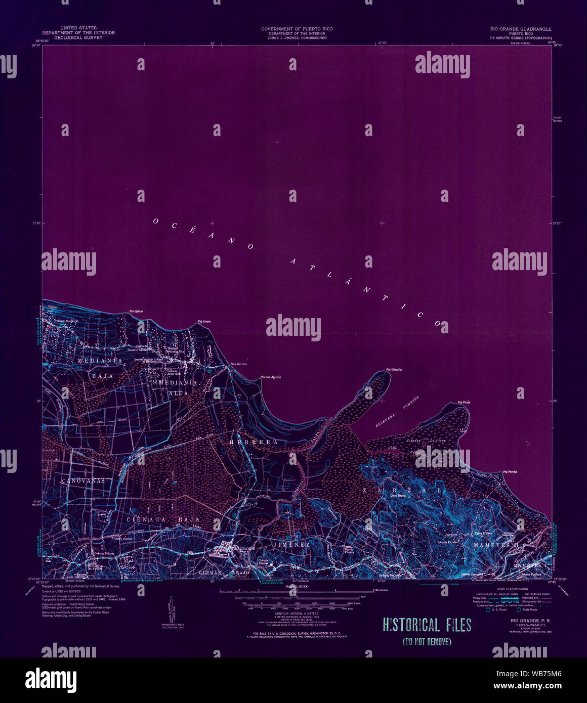 Usgs Topo Mapa Puerto Rico Pr Rio Grande 1947 Restauracion Invertida Fotografia De Stock Alamy
