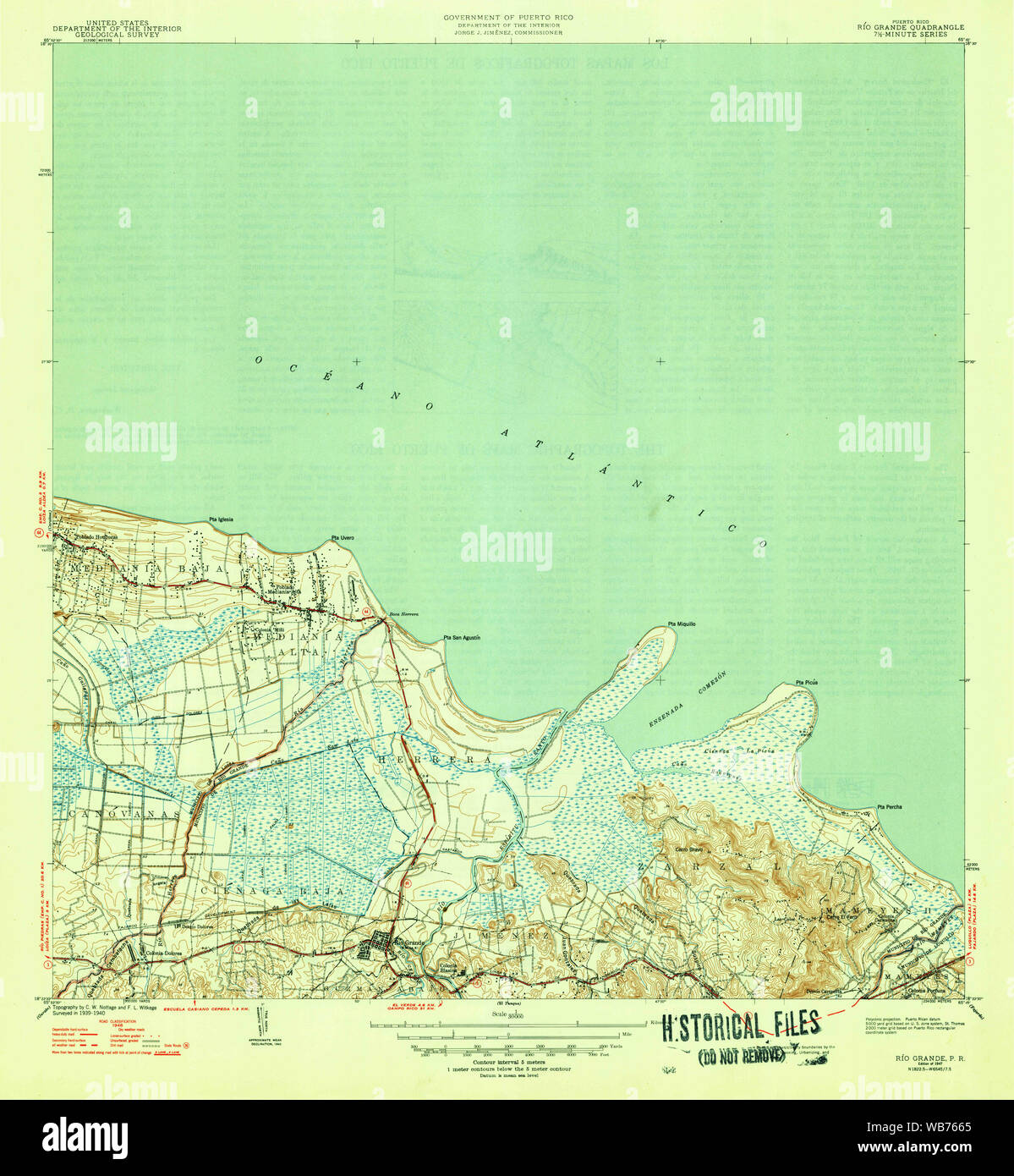 Usgs Topo Mapa Puerto Rico Pr Rio Grande 1947 Restauracion Fotografia De Stock Alamy