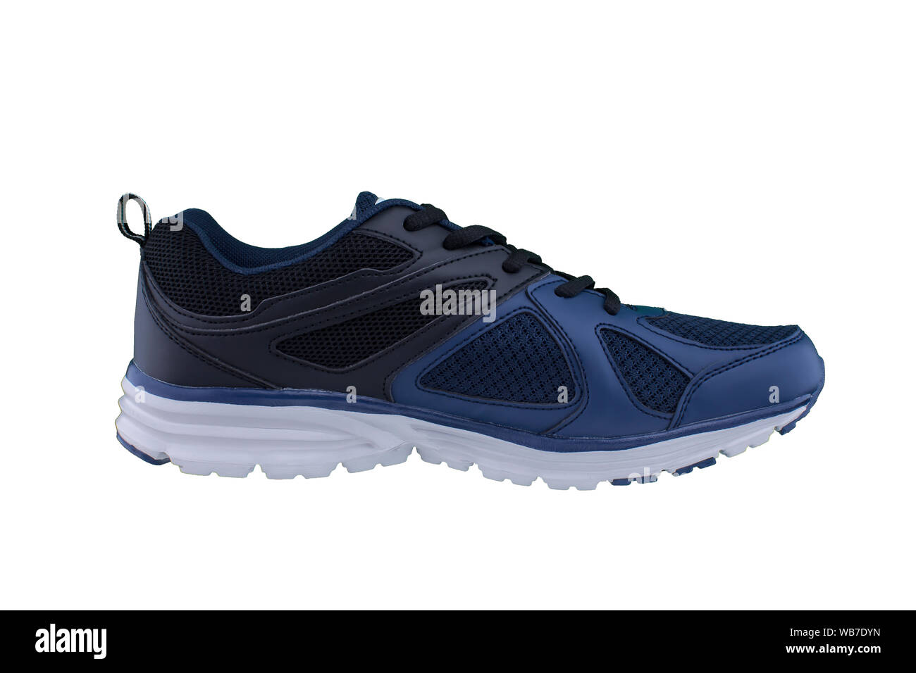 Sneakers negro y azul. Zapatillas deportivas fondo blanco Fotografía de - Alamy