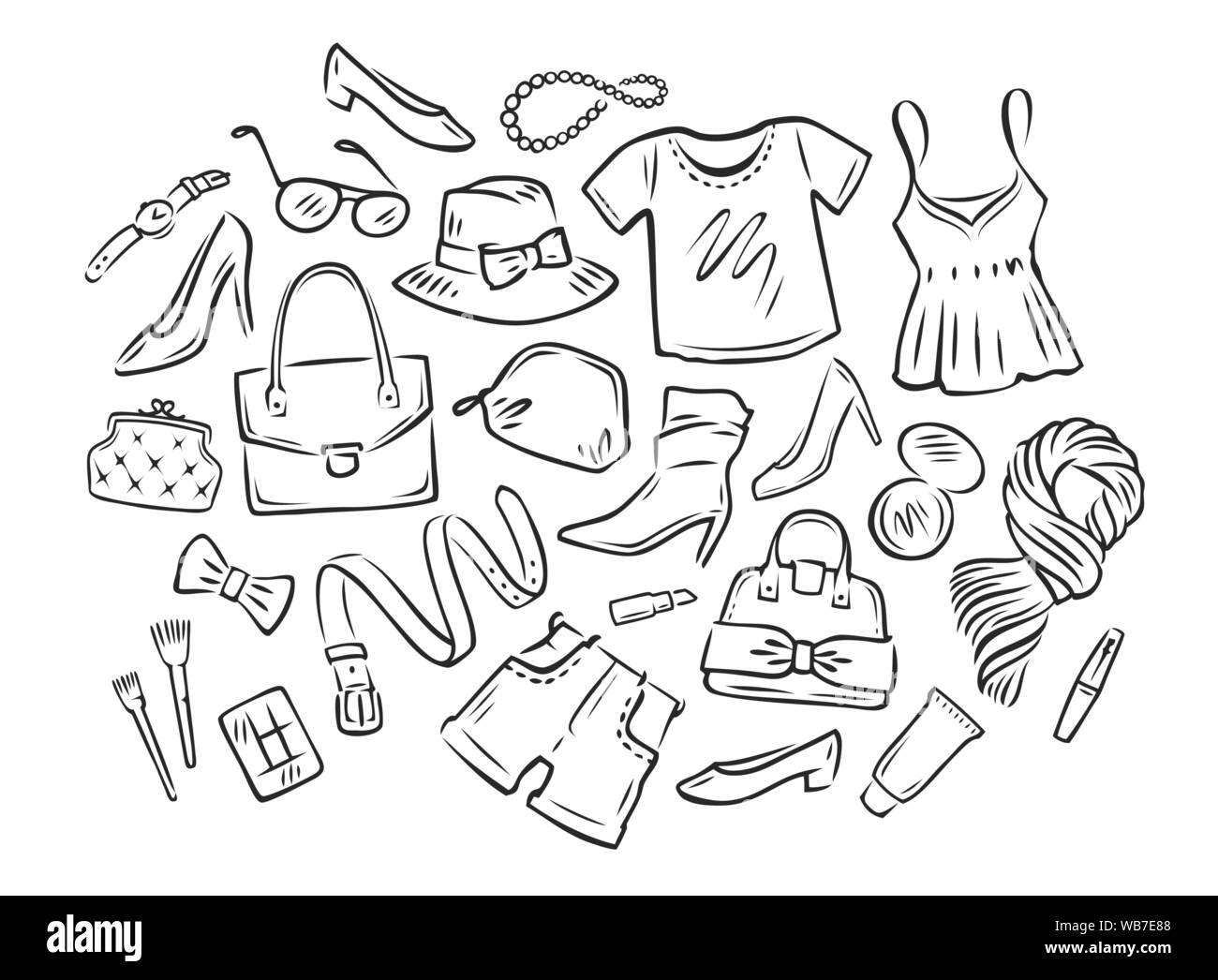 Colección de ropa para mujer. Ilustración vectorial de croquis de moda  Imagen Vector de stock - Alamy