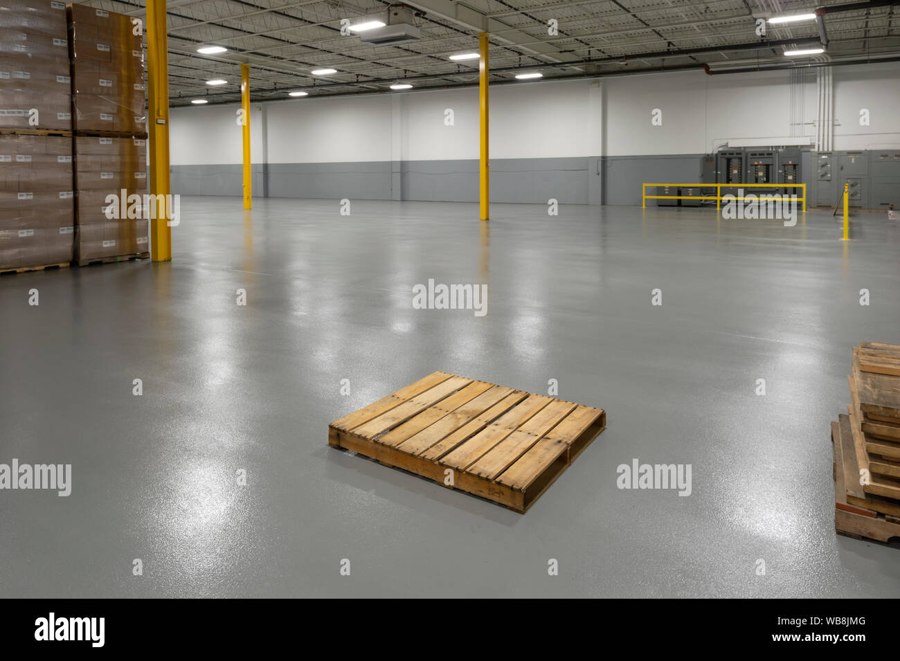 Palet vacío en grandes almacenes, EE.UU. Foto de stock
