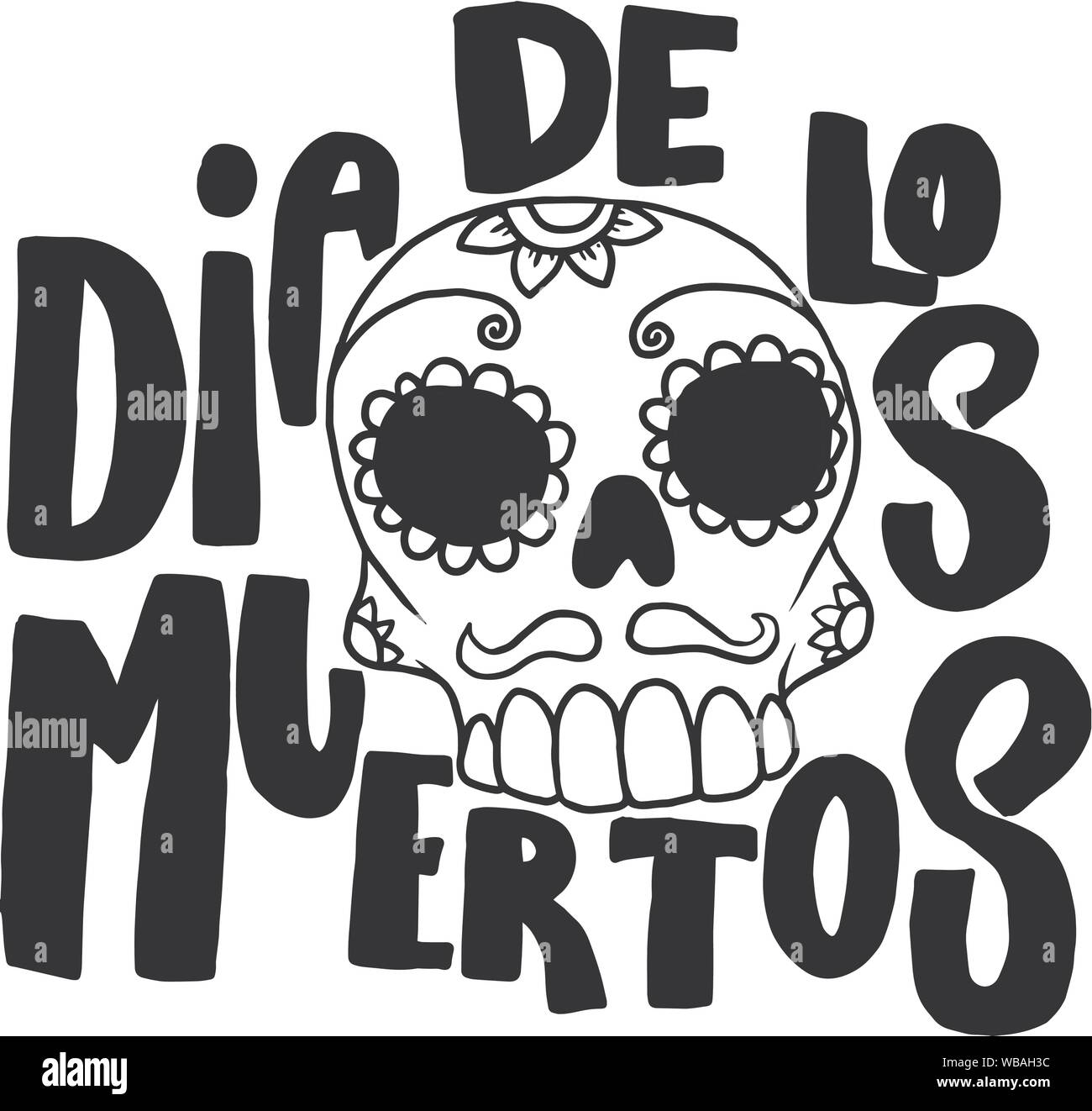 Dia de los muertos (El Día de los muertos). Frase de letras con calaveras  de azúcar mexicano sobre fondo blanco. Elemento de diseño de carteles,  tarjetas, banners. Vector i Imagen Vector de