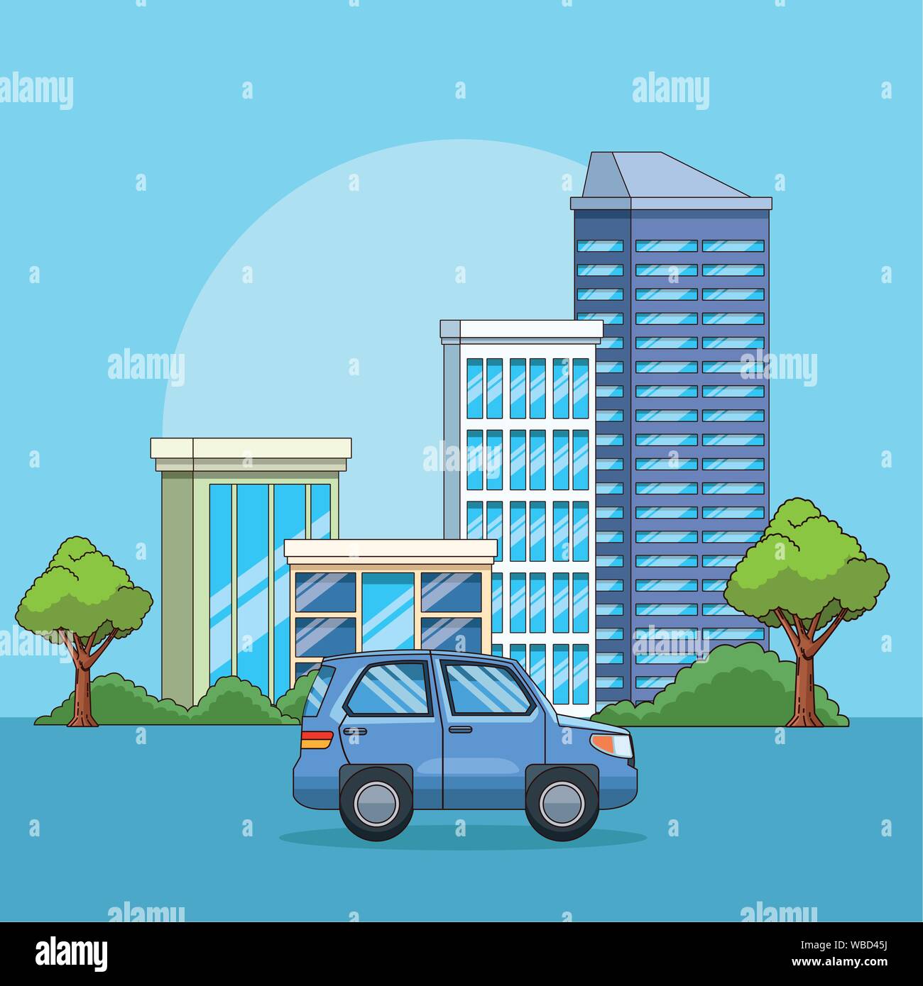 Coches de ciudad y paisaje urbano dibujos animados Imagen Vector de stock -  Alamy