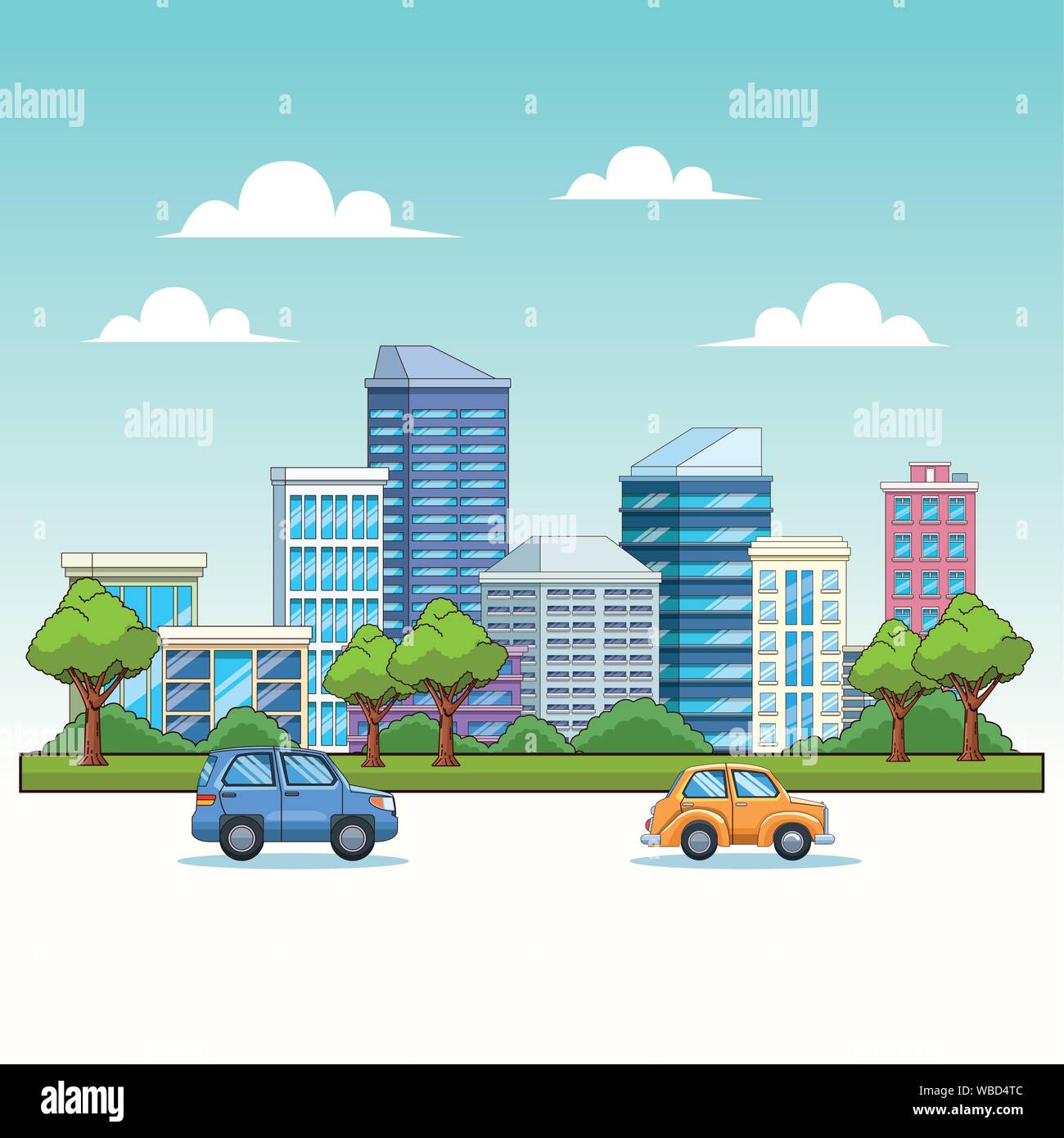 Coches de ciudad y paisaje urbano dibujos animados Imagen Vector de stock -  Alamy