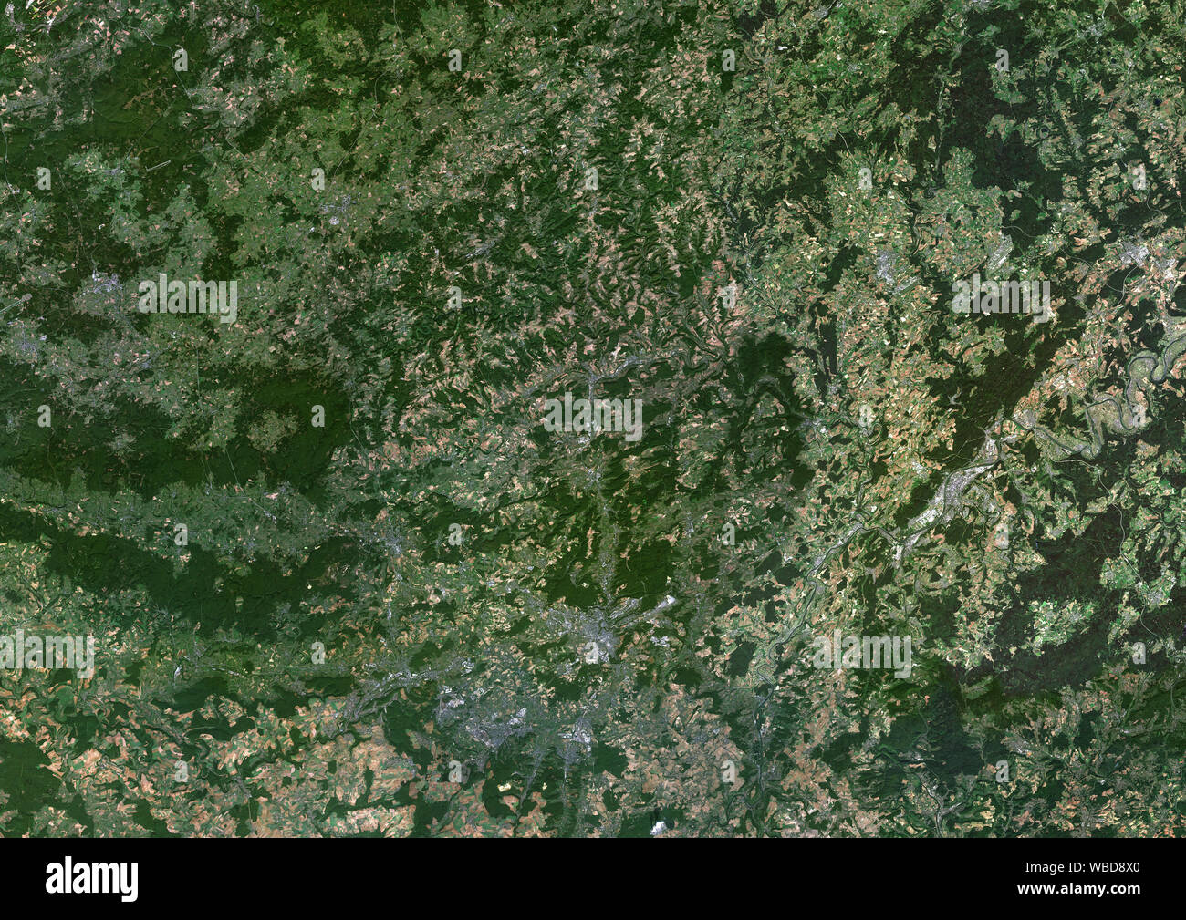 Imagen de satélite de color de Luxemburgo. Esta imagen fue compilado a partir de datos adquiridos por los satélites Sentinel-2. Foto de stock