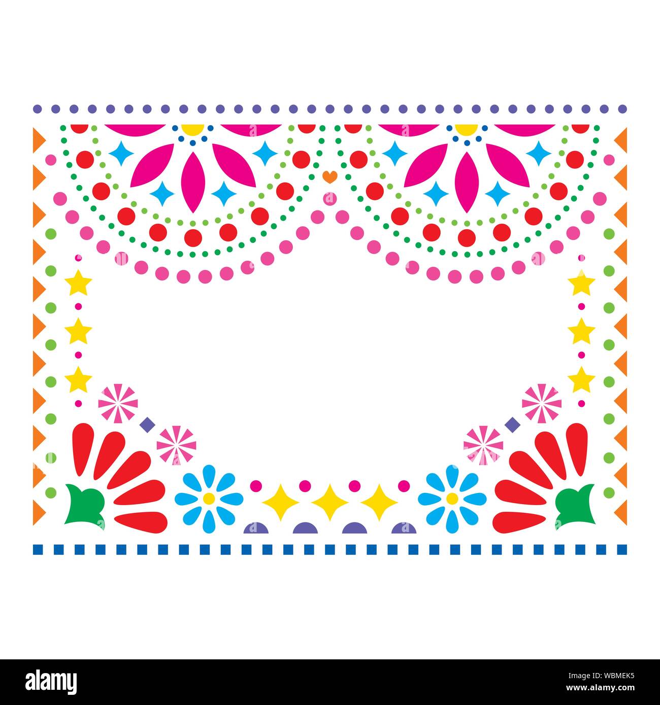 Tarjeta de felicitación de vector mexicano en boda invitación, feliz de  patrón de vectores con formas geométricas y flores, un diseño colorido  inspirado por el arte folklórico Imagen Vector de stock -