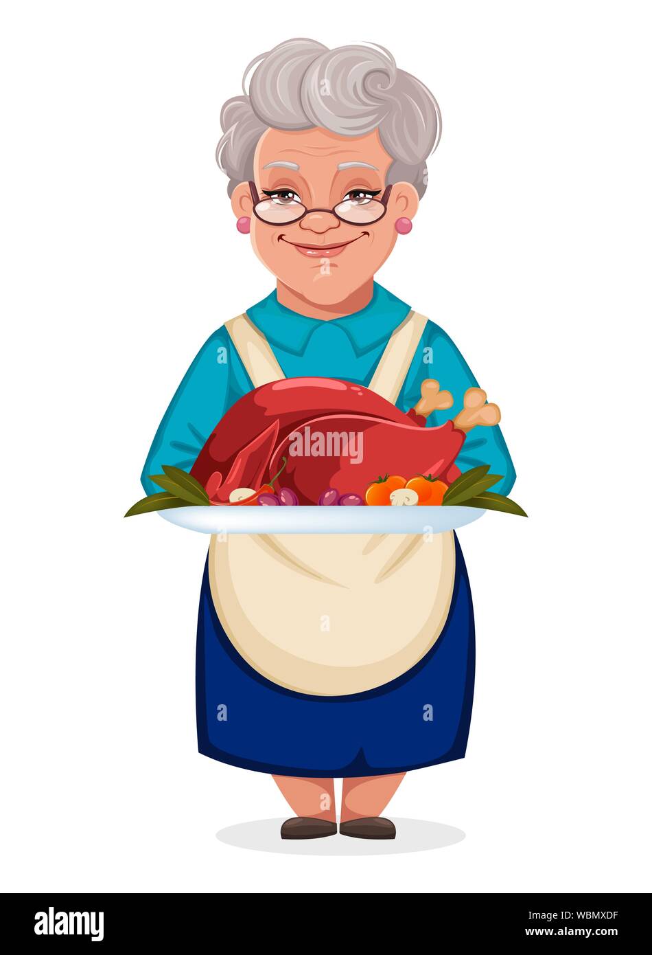 Lindo abuela que sujetan la placa con pavo cocido. Día de Acción de  Gracias. Alegre personaje de dibujos animados. Ilustración vectorial Imagen  Vector de stock - Alamy