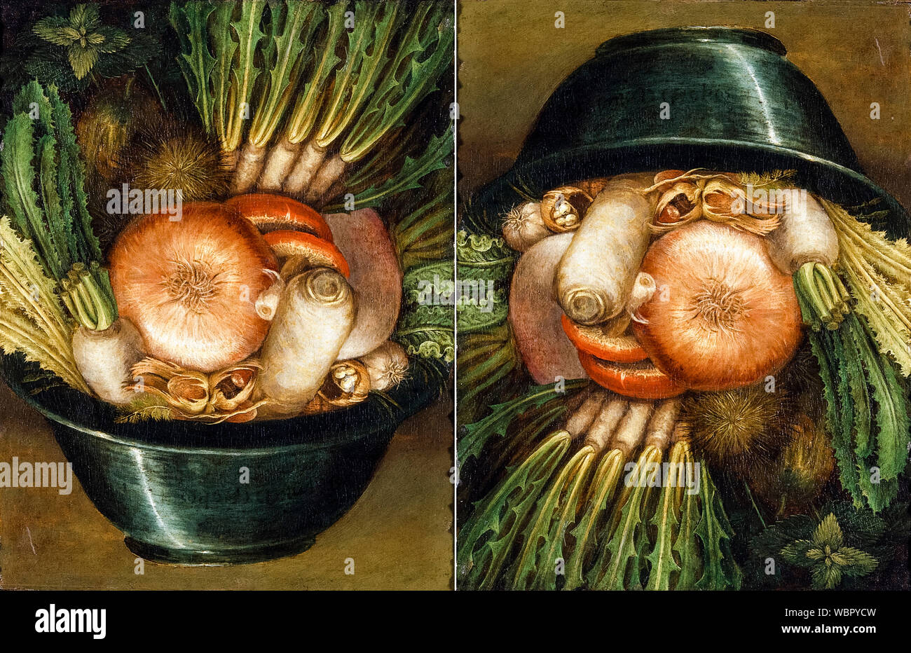 Giuseppe Arcimboldo, el jardinero, vegetales (L'Ortolano), cabeza reversible, pintura, 1587-1590 Foto de stock