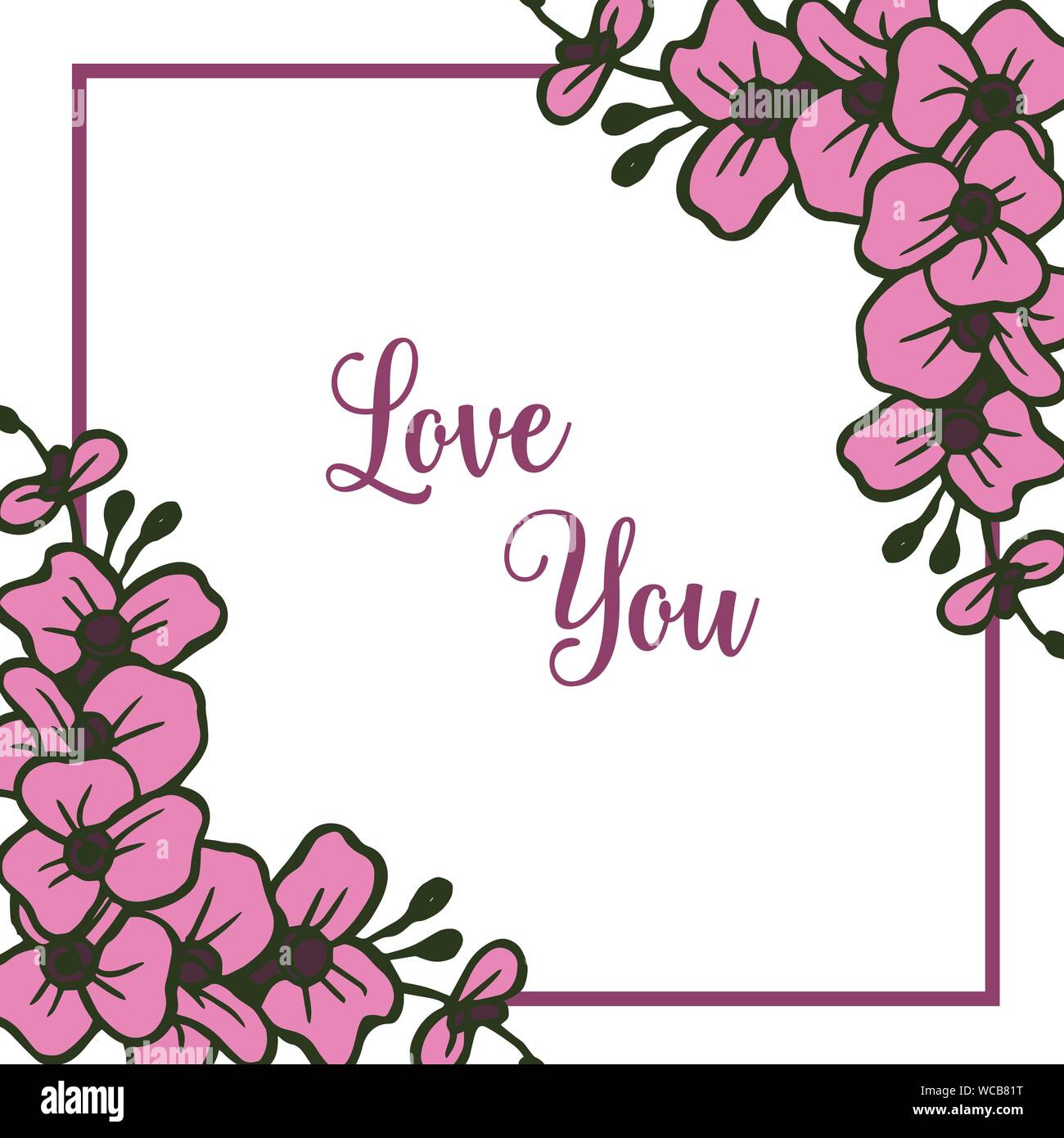 Bastidor de flores rosadas, con amor se cita, para decorar tarjetas de  invitación. Vector Imagen Vector de stock - Alamy