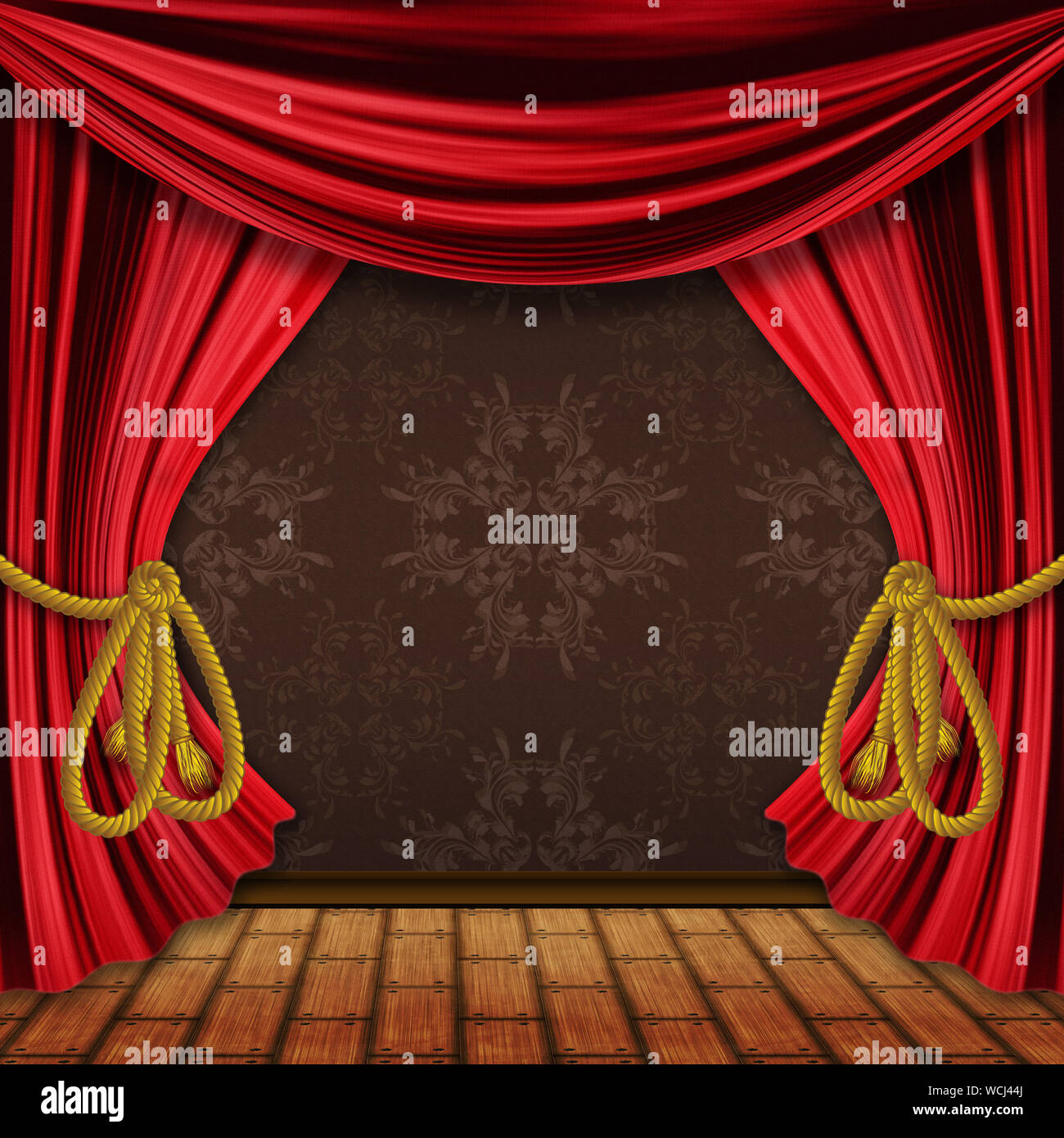 Reconocimiento quiero Respiración Abrió el teatro rojo cortinas con piso de madera de fondo Fotografía de  stock - Alamy