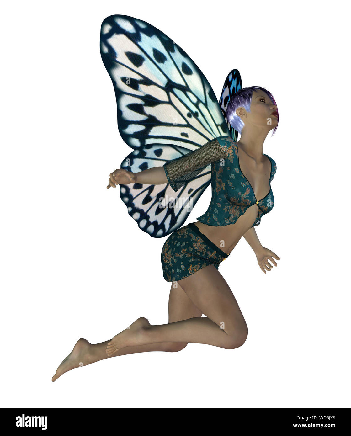 Imagen renderizada digitalmente de un hada con alas de mariposa