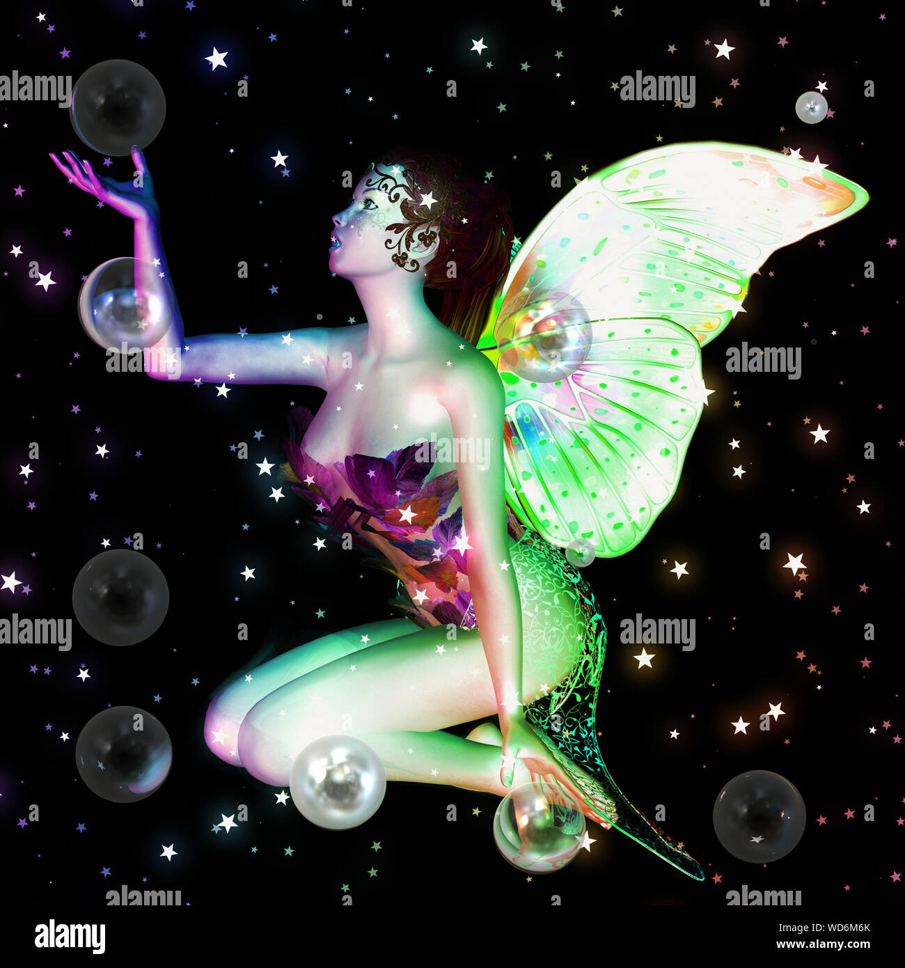 3d hada mágica chica con burbujas de jabón y las estrellas Fotografía de  stock - Alamy