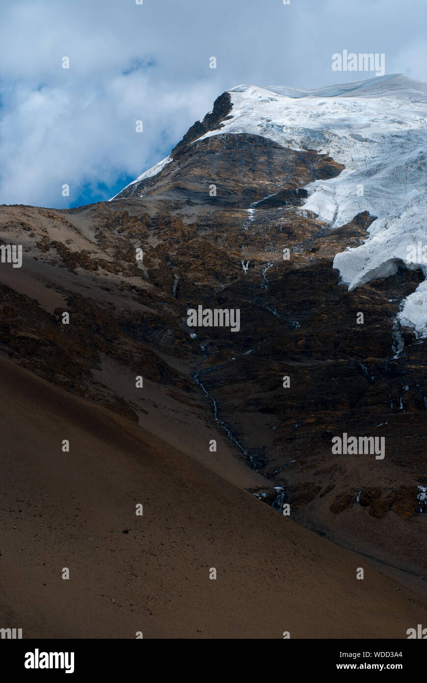 Picos de montañas con glaciares en la cordillera del Himalaya. Foto de stock