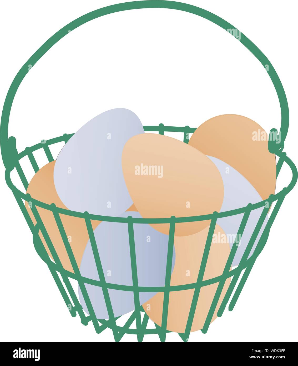 Cable verde cesta llena de huevos marrones y azules Ilustración del Vector