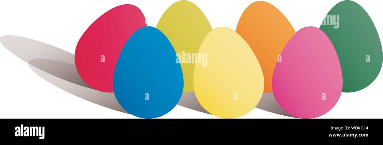 Embrague aislado de huevos de Pascua de colores brillantes Ilustración del Vector
