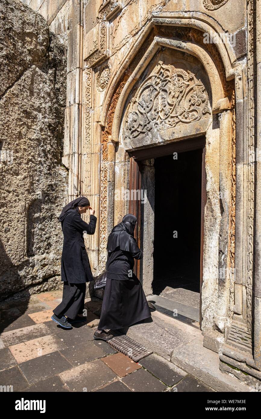 Armenia, región de Kotayk, Geghard, Geghard monasterio medieval catalogado como Patrimonio de la Humanidad por la UNESCO Foto de stock