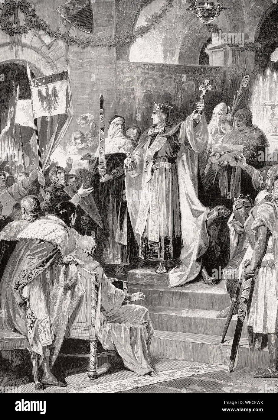 La coronación de Rodolfo de Habsburgo en la catedral de Aquisgrán el 24