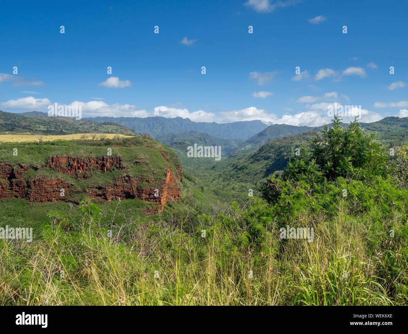 Hanapepe Valley, en la isla de Kauai. Kauai es considerada la isla jardín y es la más antigua de las grandes islas hawaianas. Foto de stock