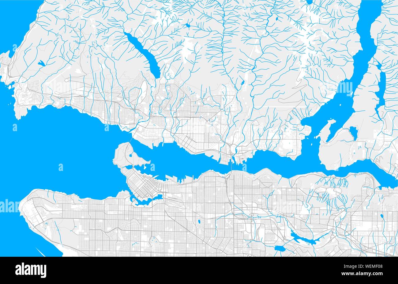 Ricos vector detallado mapa de la zona del norte de Vancouver, British Columbia, Canadá. La plantilla de mapa para la decoración del hogar. Ilustración del Vector