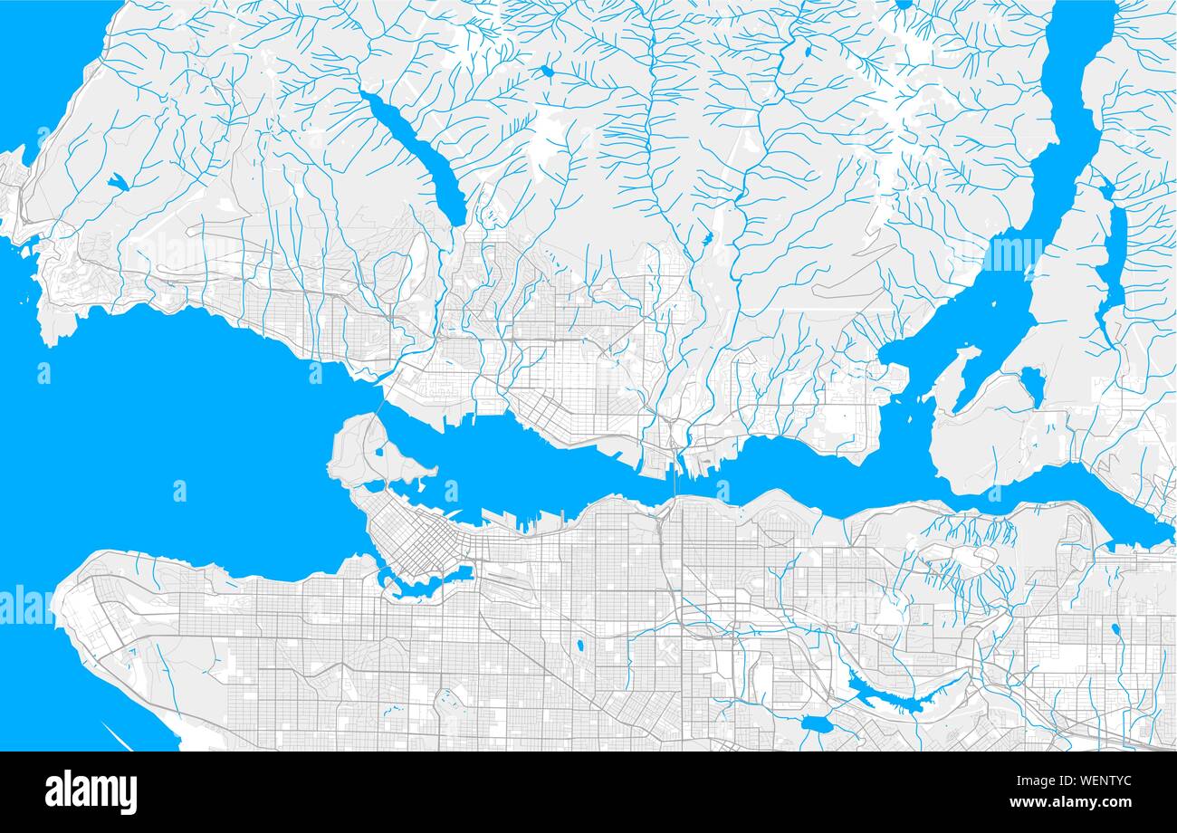 Ricos vector detallado mapa de la zona del norte de Vancouver, British Columbia, Canadá. La plantilla de mapa para la decoración del hogar. Ilustración del Vector