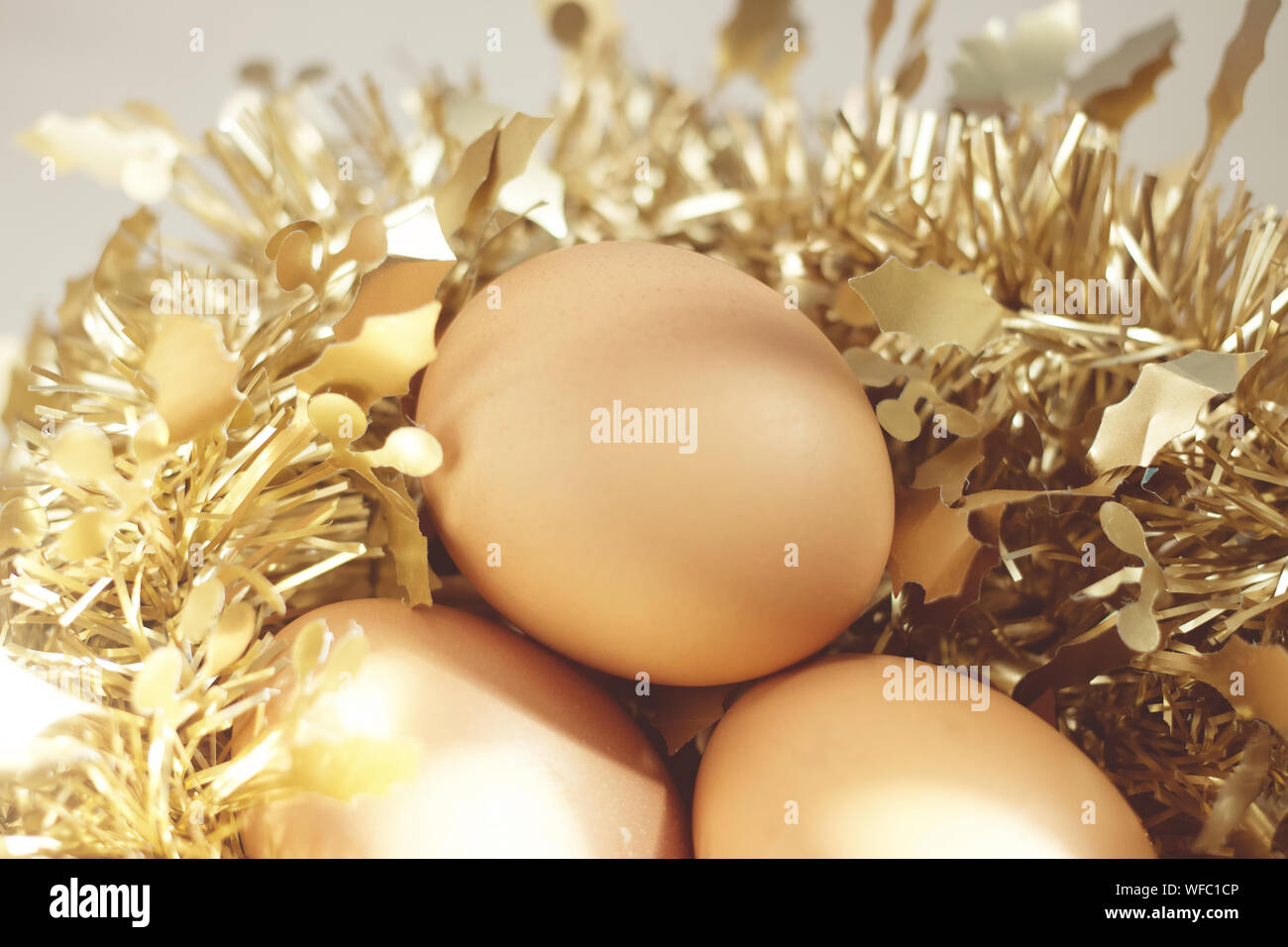 Close-up de huevos marrones en la decoración de Navidad Foto de stock