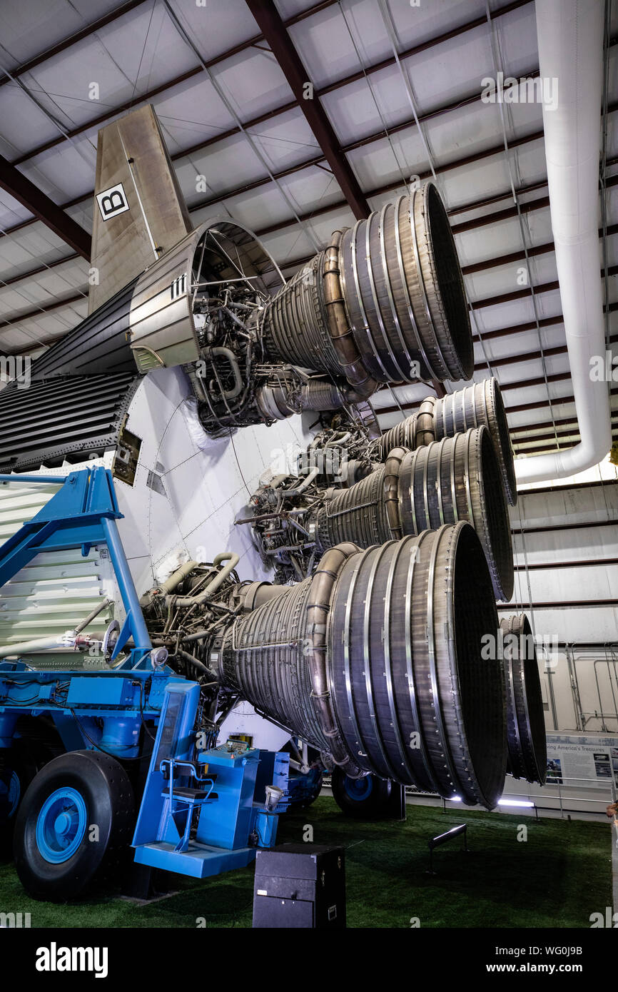 Cohete Saturno V en el Centro Espacial Johnson de la NASA, Houston, Texas Foto de stock