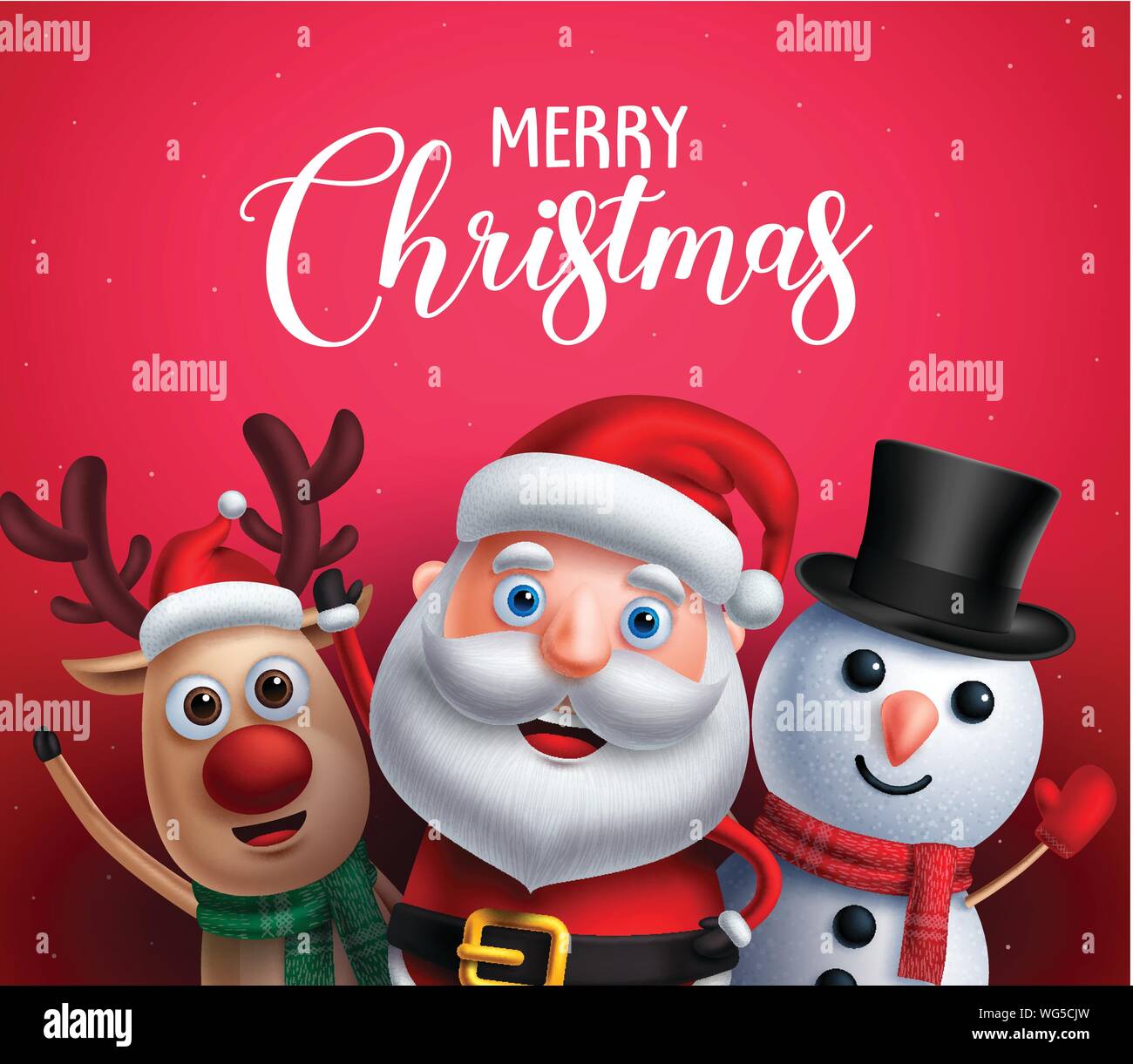 Texto de felicitación feliz navidad con Santa Claus, los renos y el muñeco  de nieve caracteres vectorial feliz cantar villancicos en fondo rojo.  Vector Imagen Vector de stock - Alamy