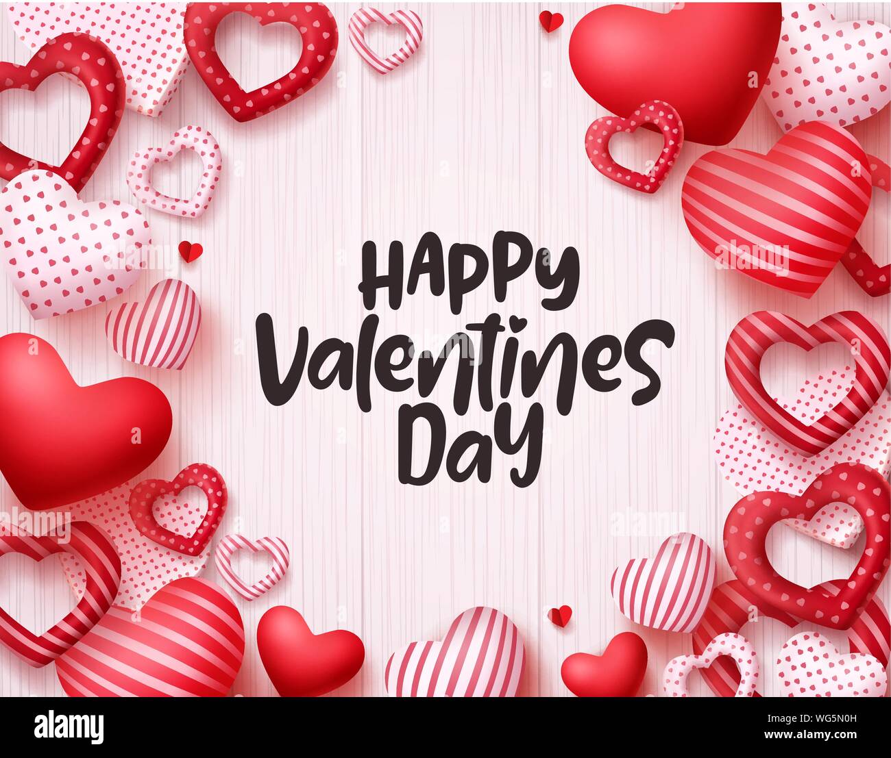 Día de San Valentín corazones antecedentes vectoriales. Feliz día de San Valentín tarjeta de felicitación diseño de banner con texto en espacio blanco vacío y Corazones rojos los elementos shape Ilustración del Vector