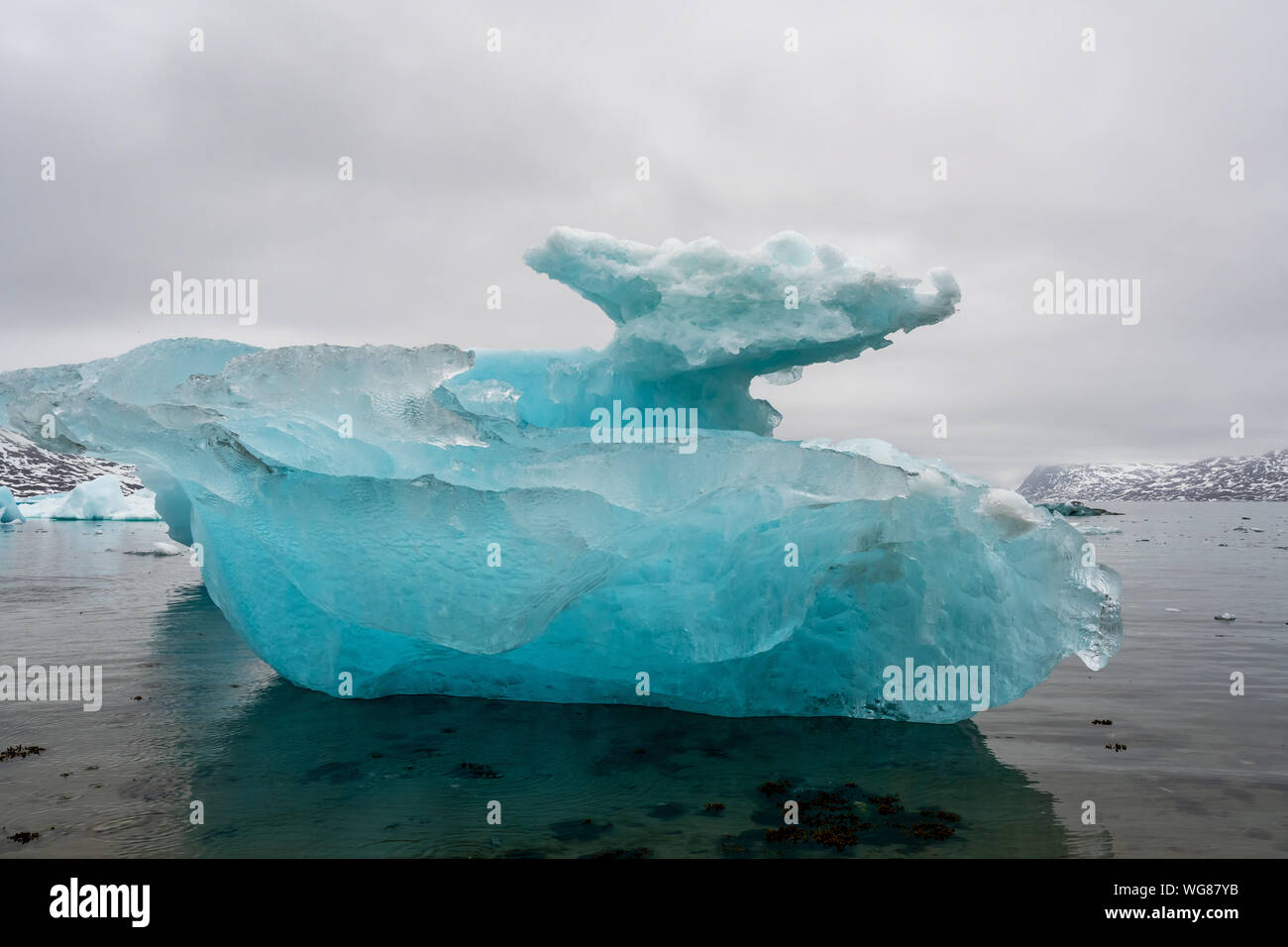 Costeras Greeland Iceburgs off mostrar tonos azul oscuro indica hielo antiguo Foto de stock