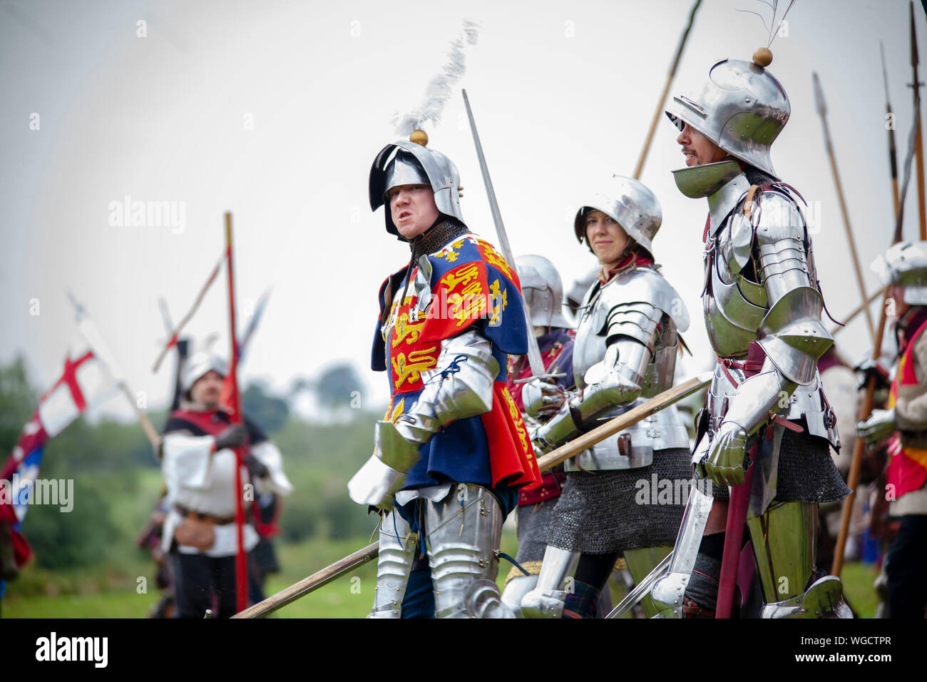 Caballeros listos para la batalla - Festival Medieval de Tewkesbury 2019 Foto de stock