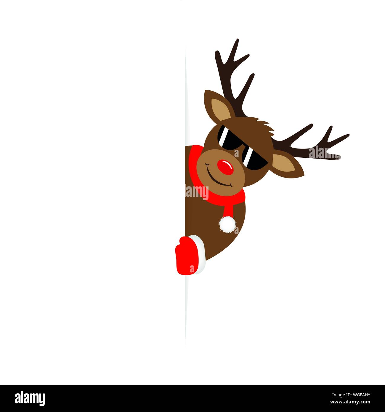Cute reno con gafas de sol se ve a la vuelta de la esquina de Navidad  gracioso diseño ilustración vectorial EPS10 Imagen Vector de stock - Alamy