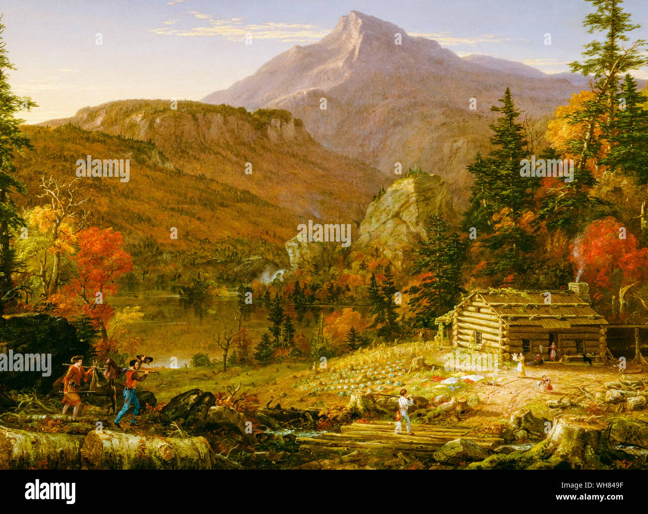 Thomas Cole, el retorno del cazador, el detalle, la pintura de paisaje, 1869 Foto de stock