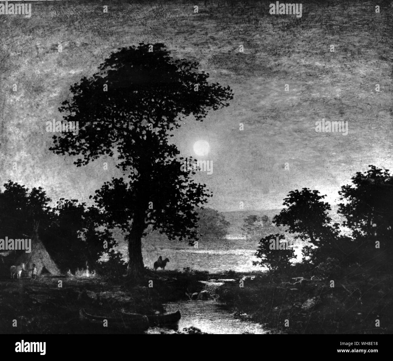 A la luz de la luna por Ralph Albert Blakelock, pintor americano, (1847-1919), creado c.1885-1889. Foto de stock