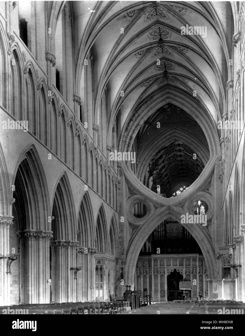 Techo abovedado de la Catedral de Wells, Somerset. Foto de stock