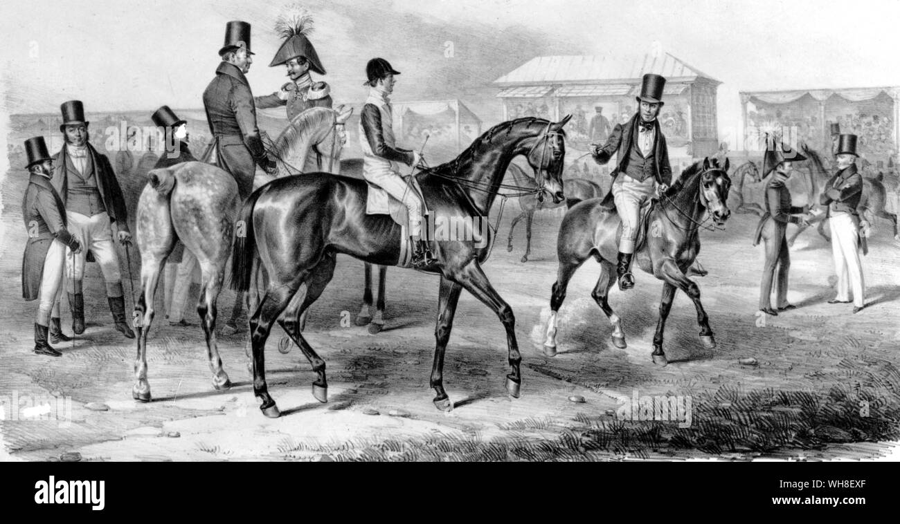 Pista de Berlín para el beneficio de los más necesitados que sufren de Prusia oriental y occidental 1850. La historia de las carreras de caballos por Roger Longrigg, página 198. Foto de stock
