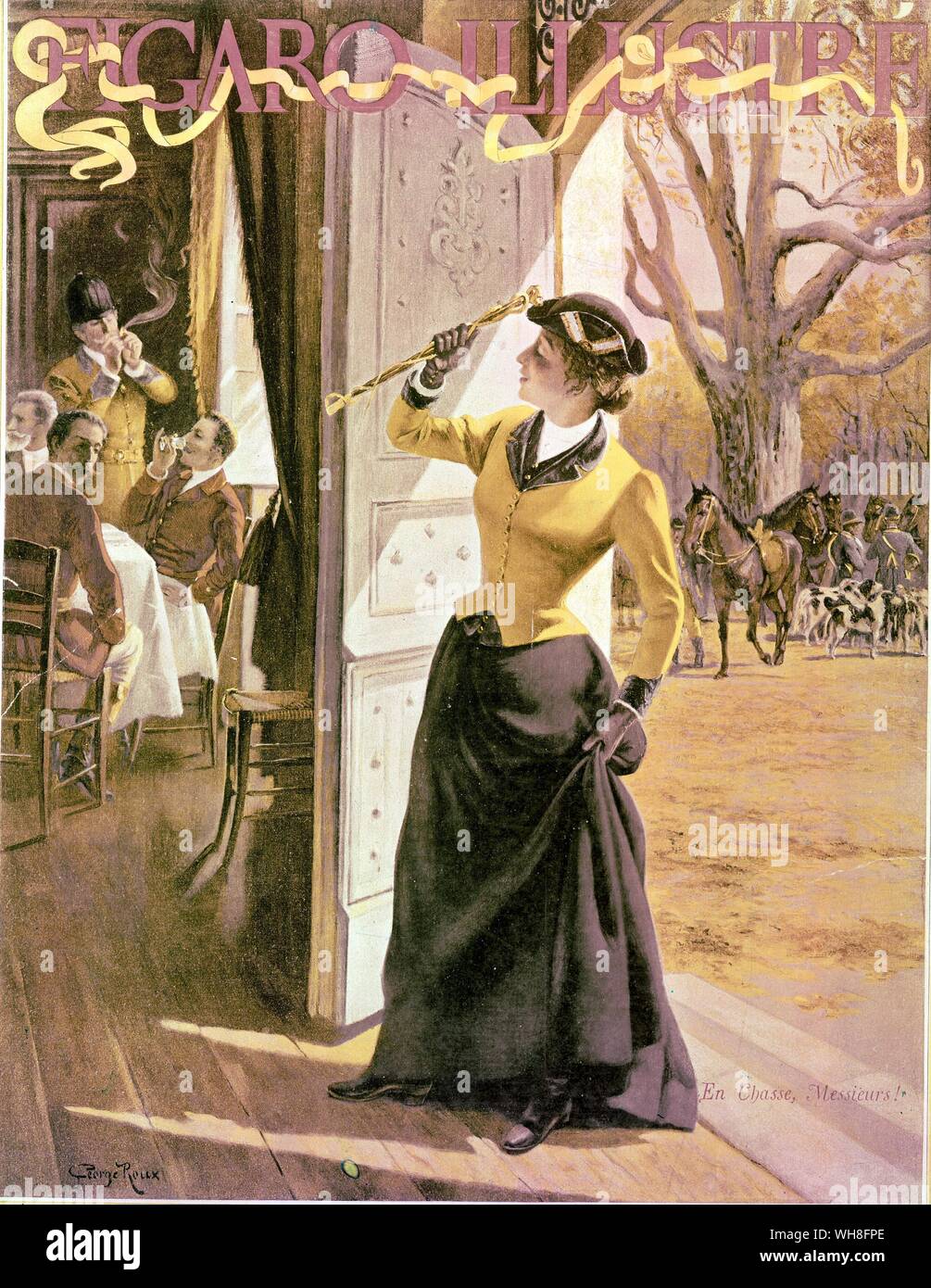 Inicio de la caza. En Chasse Messiers 1895. (Lady va a caballo). Foto de stock