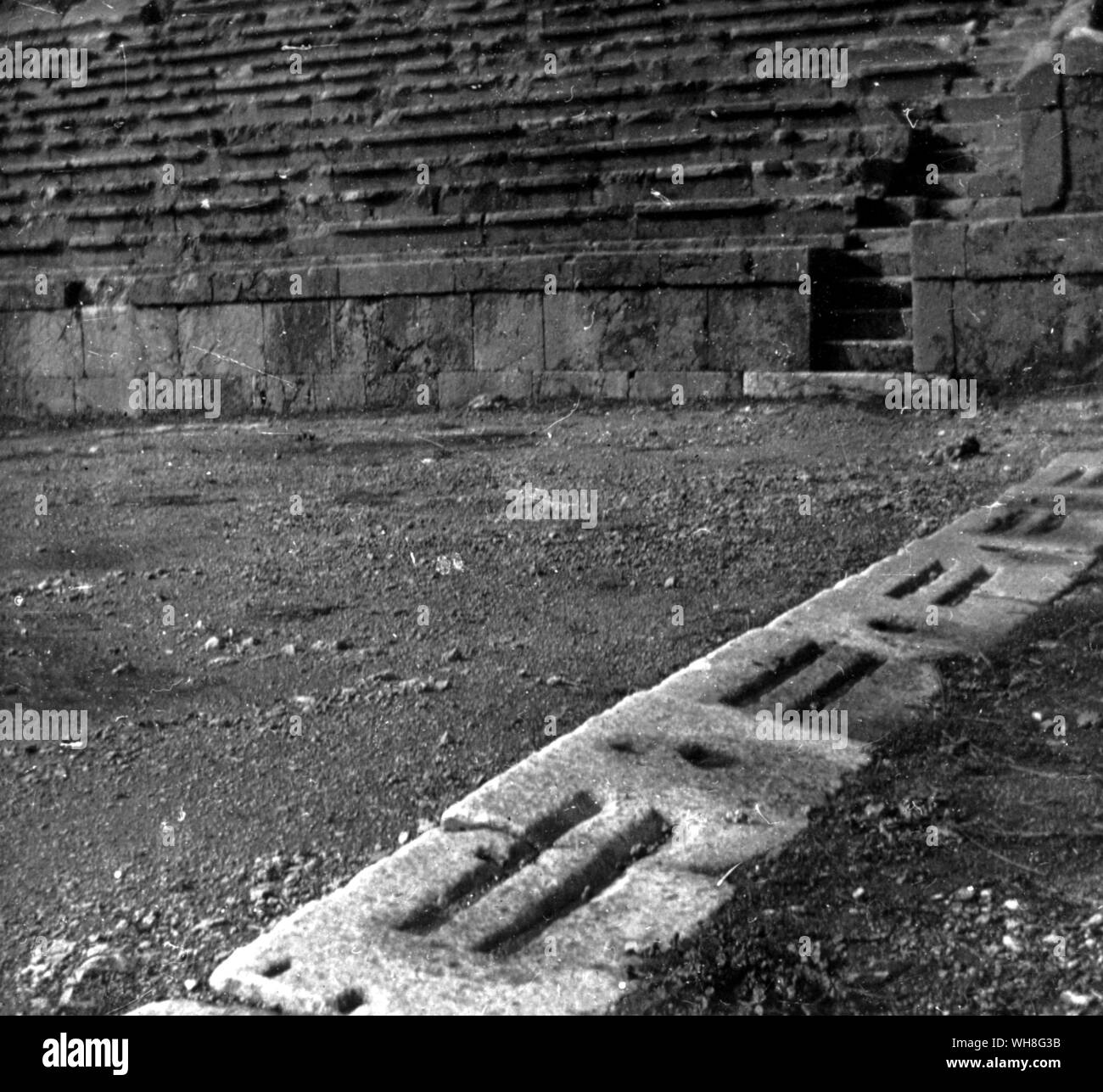 Línea de salida en el Estadio de Olimpia, donde se celebraron los Juegos anicient Fotografía de