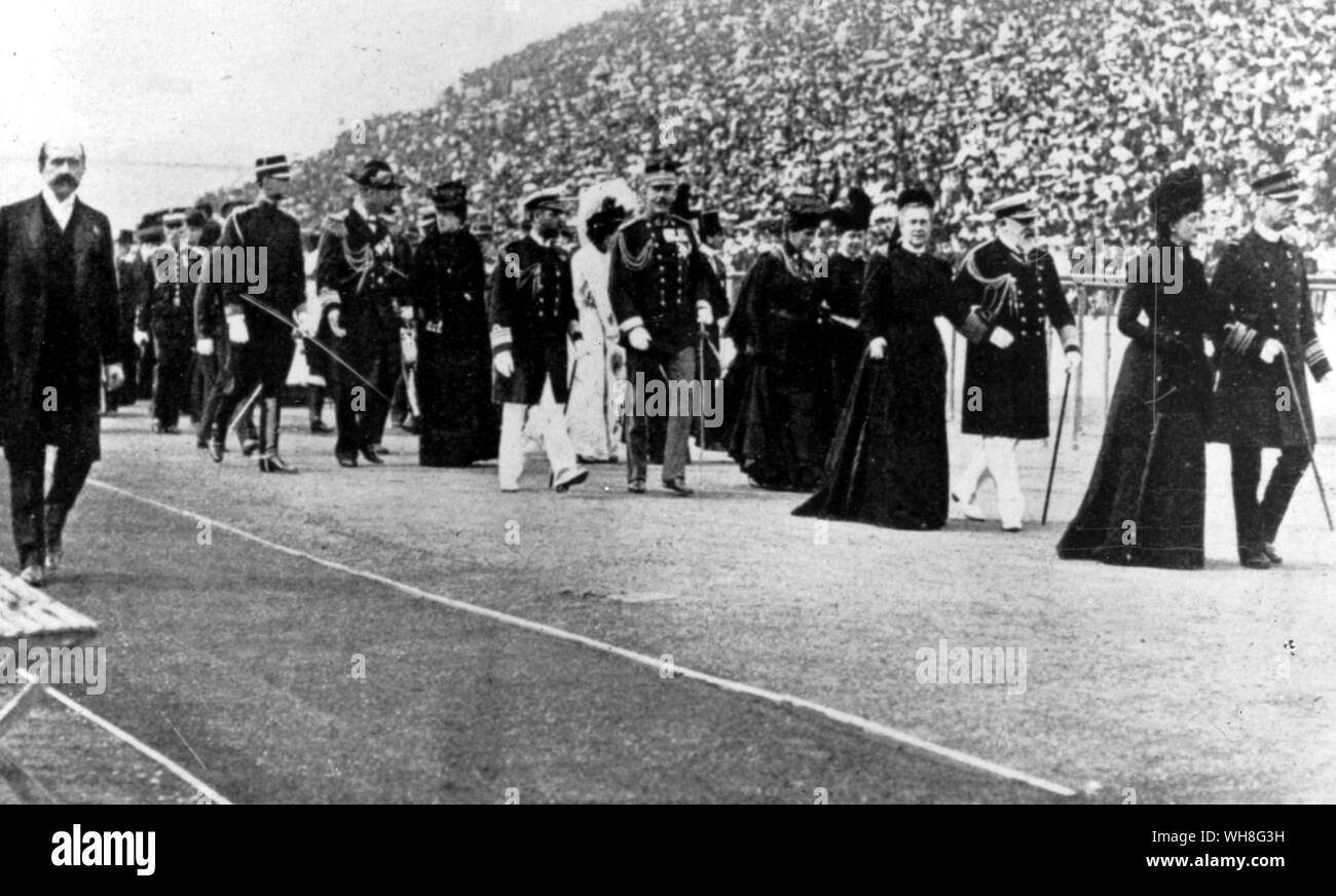 Procesión real en el estadio, los Juegos Olímpicos de 1906. . . Foto de stock
