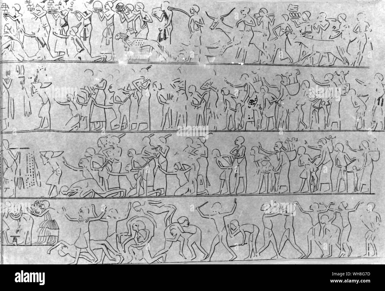 Un detalle de las procesiones y celebraciones de los nubios durante el desfile de relaciones homenaje en el año 12. Tutankamón por Christiane Desroches Noblecourt, página 152. Foto de stock
