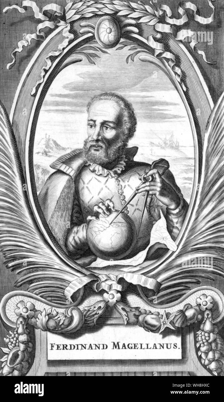 Hernando de Magallanes (1480-1521), explorador portugués, por Arnoldius Montanus 1671. La Antártida: el último continente por Ian Cameron, página 27. Foto de stock