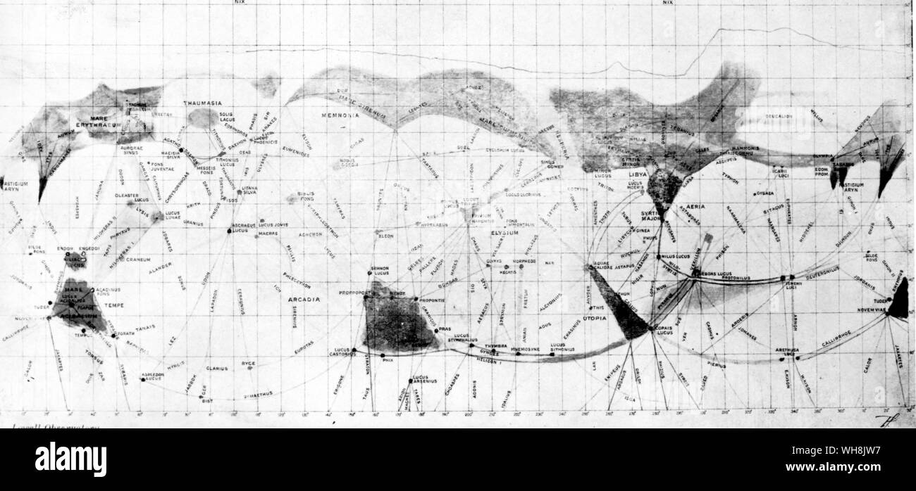 Parte de Lowell mapa de Marte 1905 Foto de stock