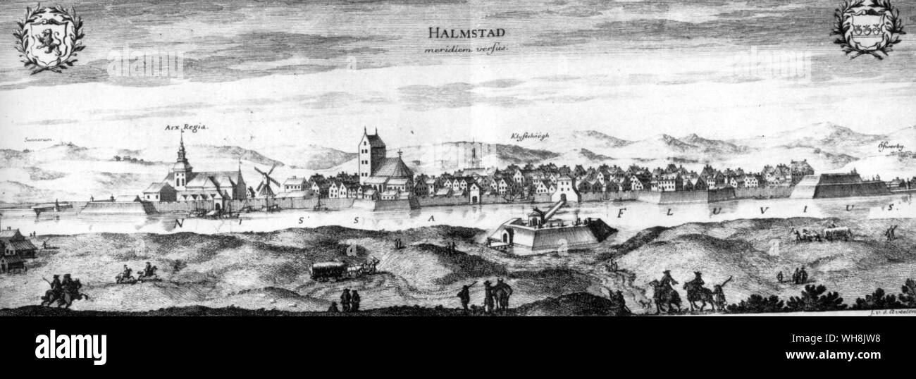 Un grabado de Halmstad 1710 Foto de stock