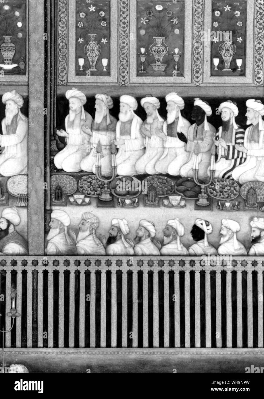 Shah Jahan entretenida parte de mullahs: una doble página pintura, c.1650 Foto de stock