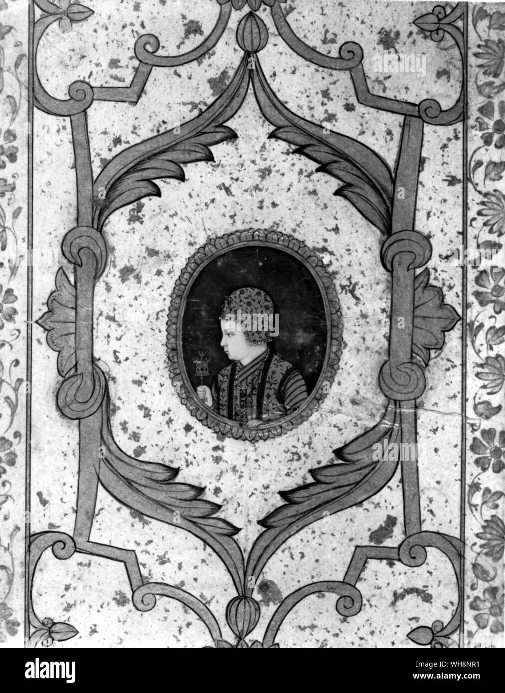 El principio de la miniatura europea adaptada para un Mohgul retrato de un niño: a finales del siglo XVII. Foto de stock