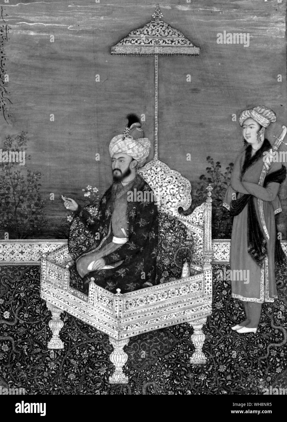 Humayun entronizado: a finales de la pintura en la tradición Moghul, c.1800. Foto de stock