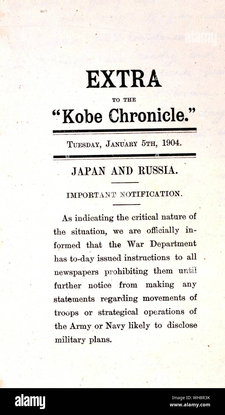 Un artículo de prensa refiriéndose a la guerra Ruso-Japonesa iminent. 1904 Foto de stock