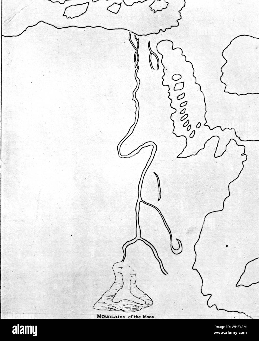 El curso del río Nilo, según la antigua versión existente del mapa de Ptolomeo. . Foto de stock